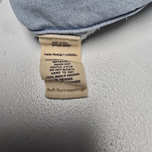 Soft Surroundings L Chambray Top Shirt Asymmetrical Hem Wrap Roll Tab Long Slv - Picture 7 of 7